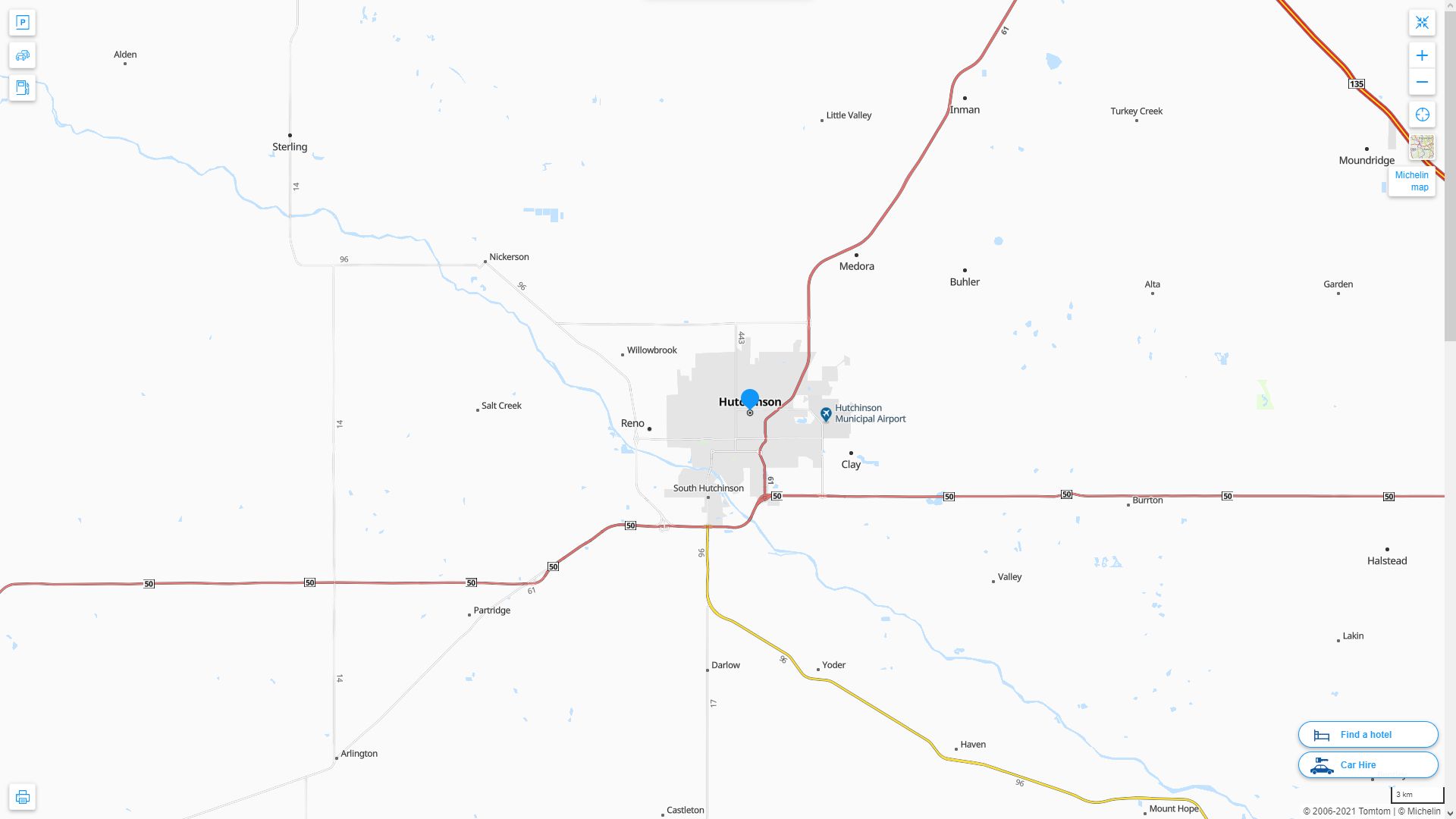 Hutchinson Kansas Highway and Road Map